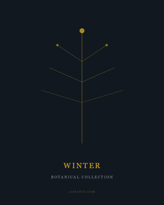 Winter Botanical Art Print — Gold on Dark (Instant Download)